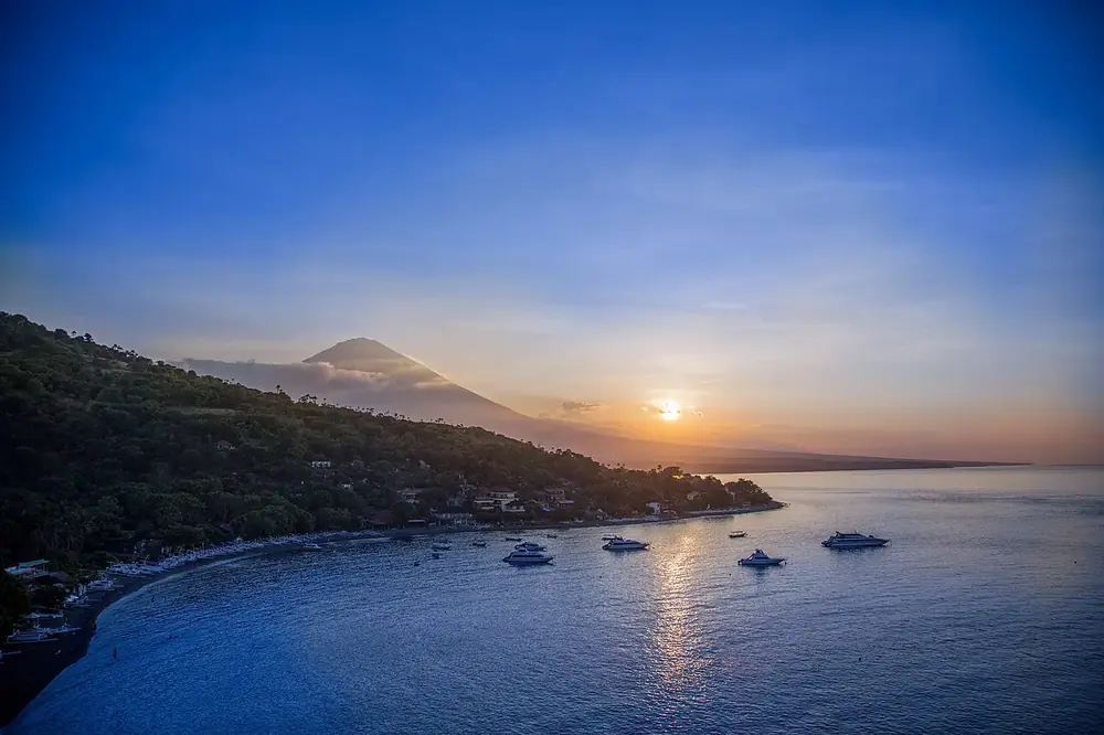 Sunset with Agung in the background — Jemeluk Viewpoint, While you're in Amed