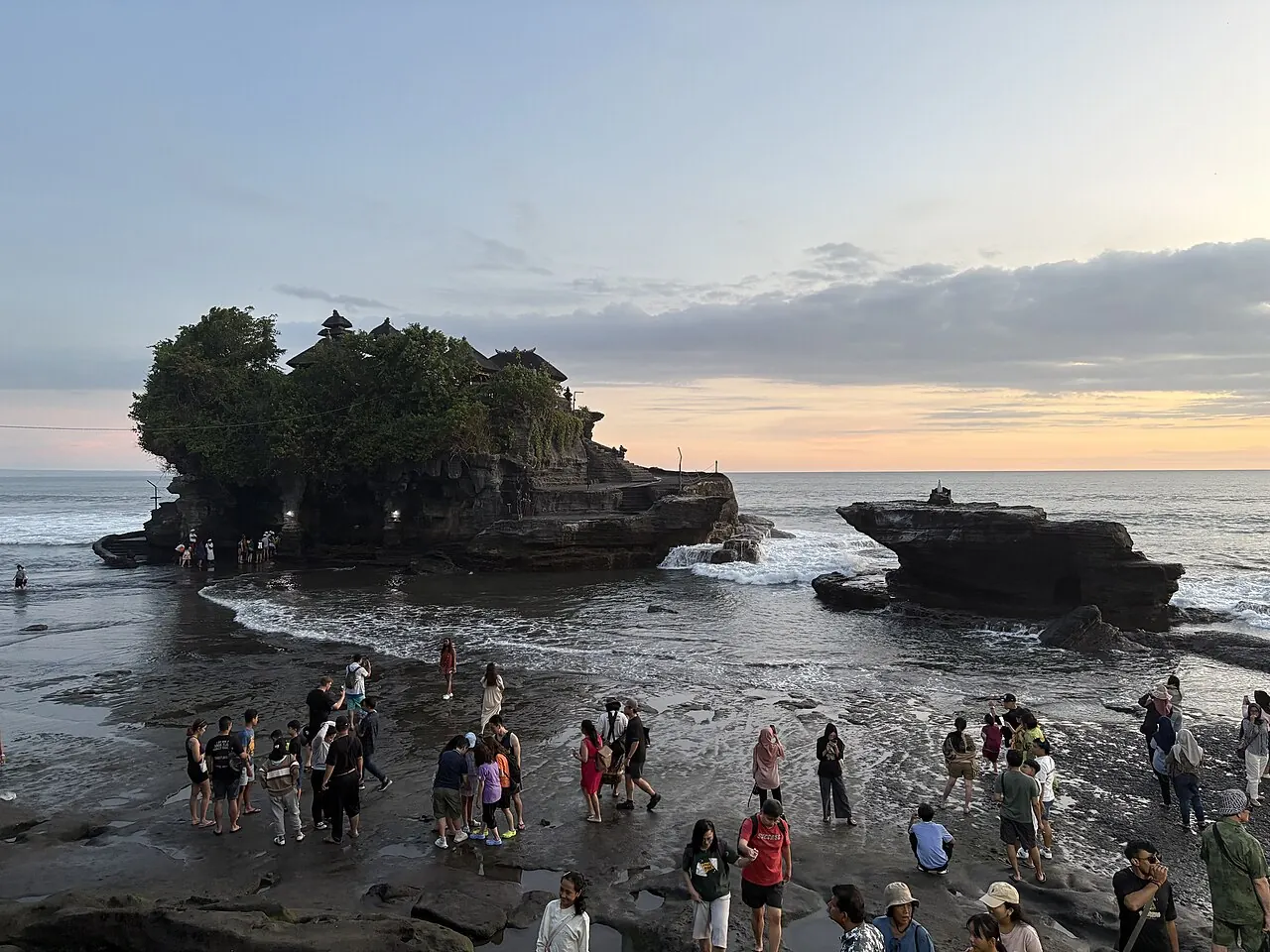 Tanah Lot temple at sunset, 20 minutes from Echo Beach by scooter