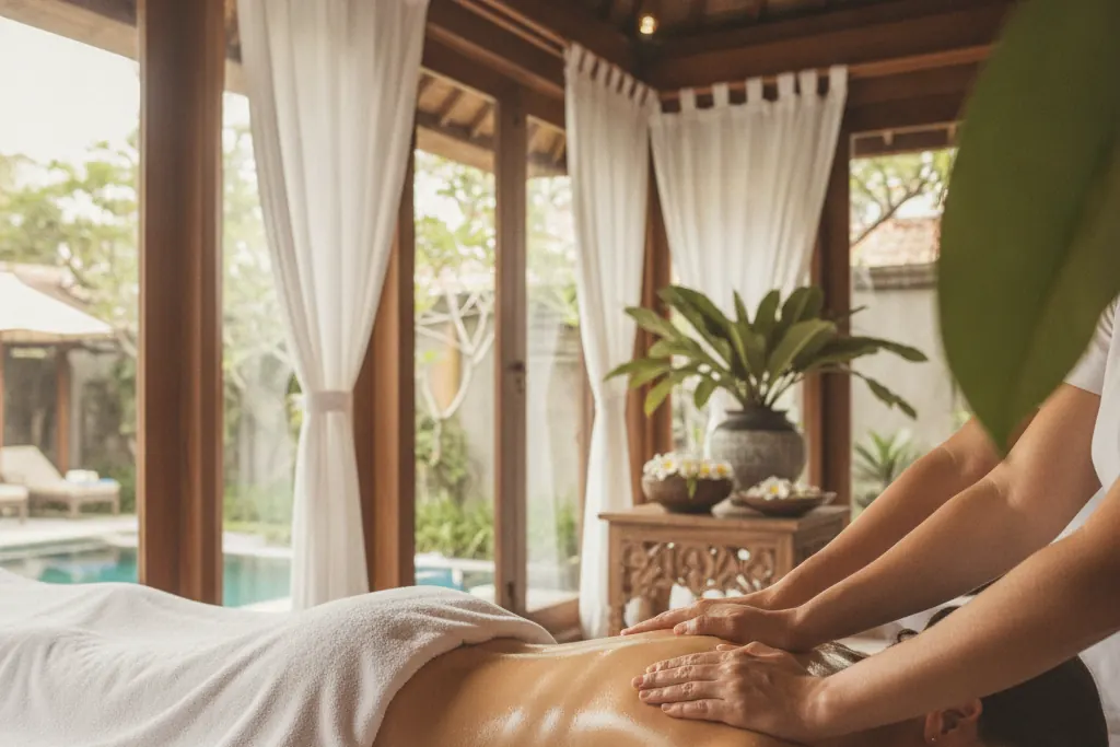 Four hands massage: two therapists massaging in synchronization