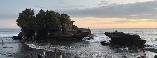 Tanah Lot temple seen from the Canggu side, 20 minutes from Nelayan by scooter
